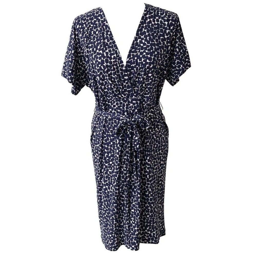 BCBGMaxAzria Women’s Blue & White Printed ‘Avery’ Faux Wrap Dress Size M Career